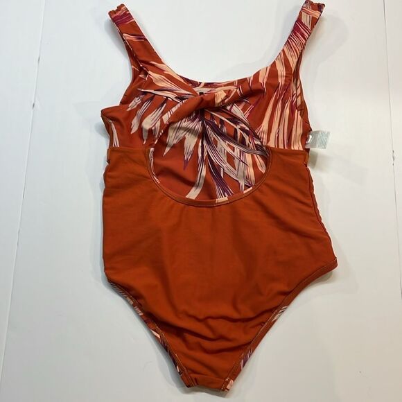 Kona Sol Womens Twist Back One-Piece Orange Tropical Print Swimsuit Sz M - Picture 4 of 8